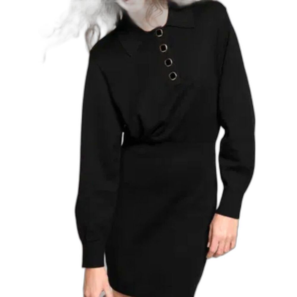 & Other Stories Dress Black Knit Collar Blouson Mini Size Large